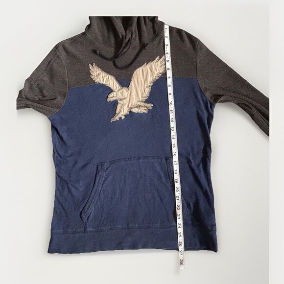 American Eagle Mens S Big Eagle Logo Thermal Long Sleeve Hoodie Henley Blue Gray - Picture 5 of 12